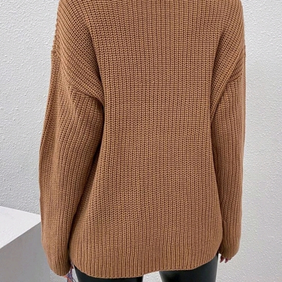 Letter Embroidery Fringe Patched Drop Shoulder Sweater - Picture 2 of 8